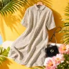 Beige checkered dress for women, summer slimming and form-fitting pure cotton short-sleeved A-line dress Specification image